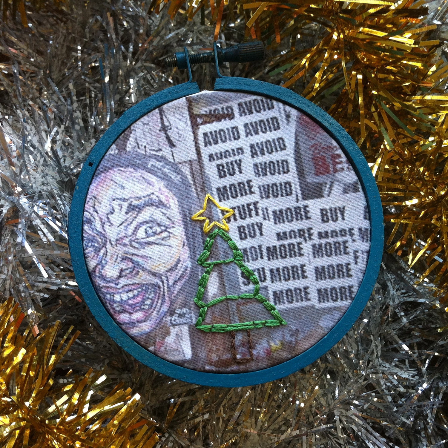 Christmas Ornament - Christmas Tree Embroidered Original Graffiti Print