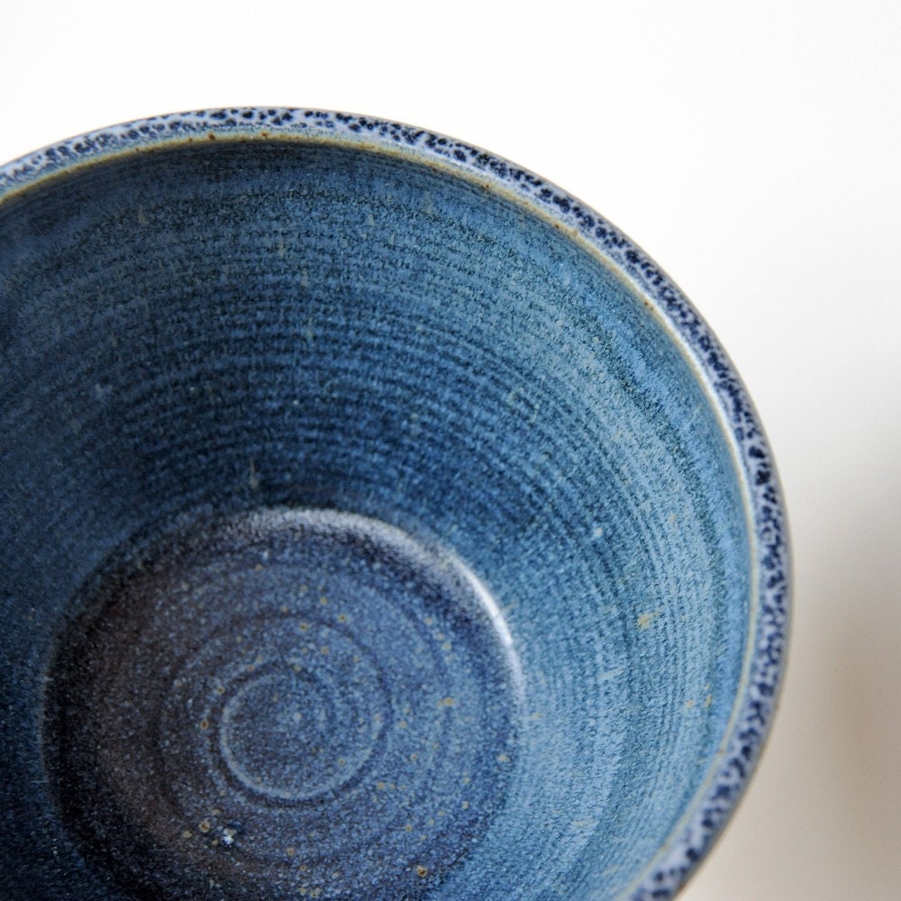 Wheel Thrown Stoneware bowl with Blue glaze and spiral