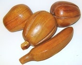 Vintage Carved Wood Fruit Banana Pear Apple Fall Table Centerpiece Arrangement Eames Modern