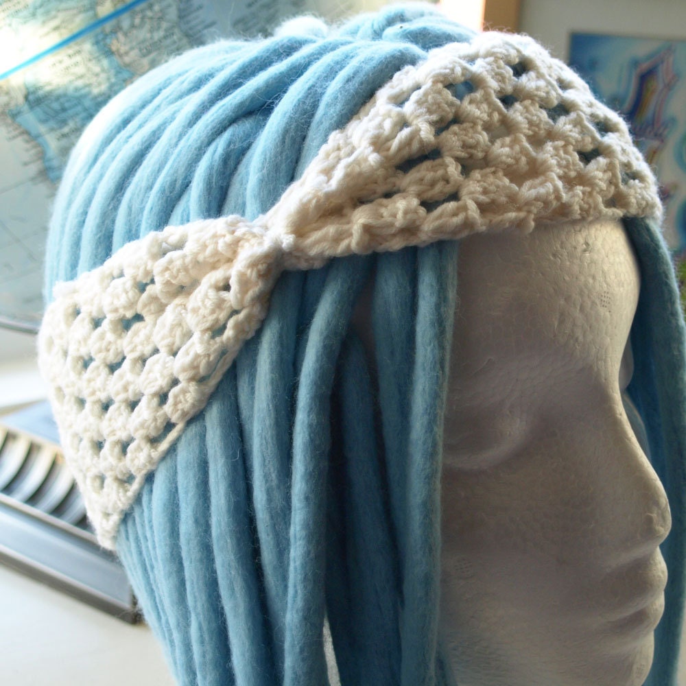 CLEARANCE SALE White Winter Earwarmer Headband in crochet granny square