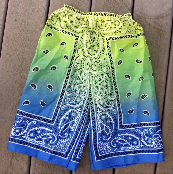 Blue Green Yellow Bandana Pants For Boys or Girls One Size Fits Most