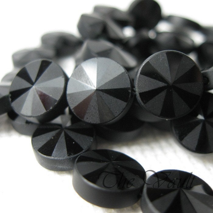 6 Black Onyx 8mm coins, etched and polished altering pie slice faceted