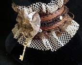 Steampunk  Ruffle Choker, Victorian corset laced Slave Collar- stylish Discrete Fetish Brown Leather & Lace Bawdy Boudoir