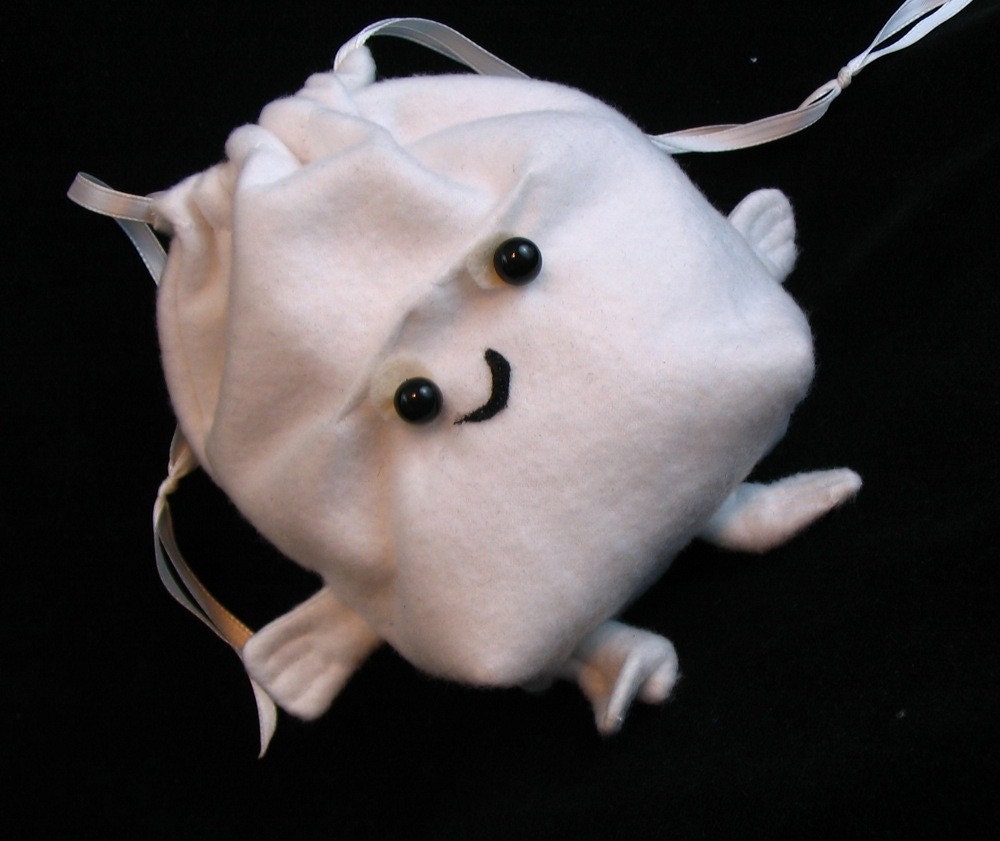 Adipose Dice Bag / wristlet purse drawstring pouch -happy white monster- DnD Magic cards for Doctor Who fans- The Fat Just Walks Away