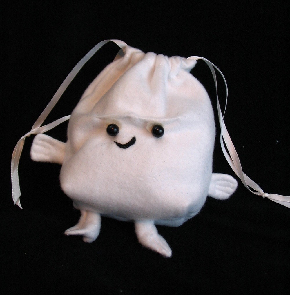 Adipose Dice Bag / wristlet purse drawstring pouch -happy white monster- DnD Magic cards for Doctor Who fans- The Fat Just Walks Away