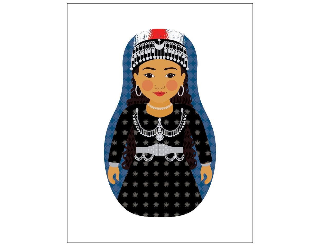 Matryoshka Assyrian Girl Art Print, Kids Wall Art, Nursery Decor