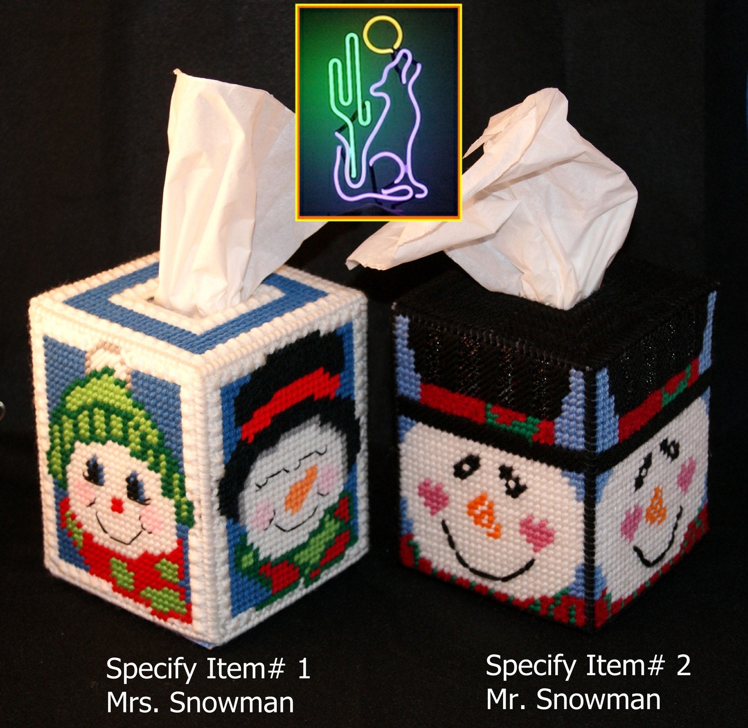 Mr. and Mrs. Snowman Needle Point Tissue Boxes