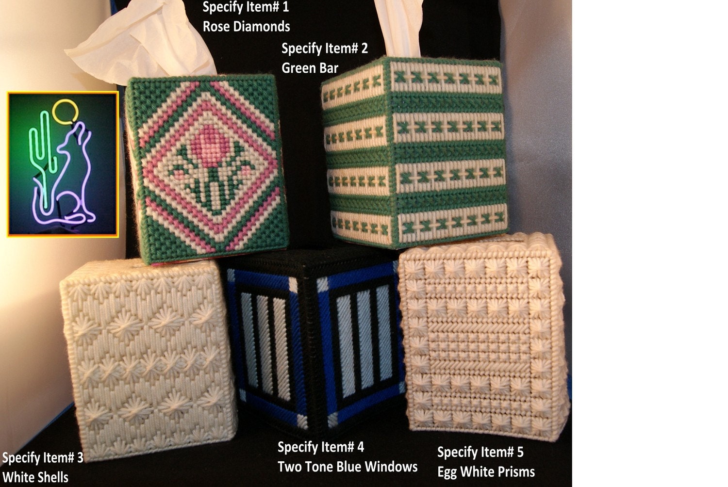 Various Theme Design Needle Point Tissue Boxes  CLEARANCE
