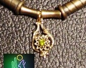 Antique Gold Teardrop Pendant with Peridot Gemstone Leather Necklace