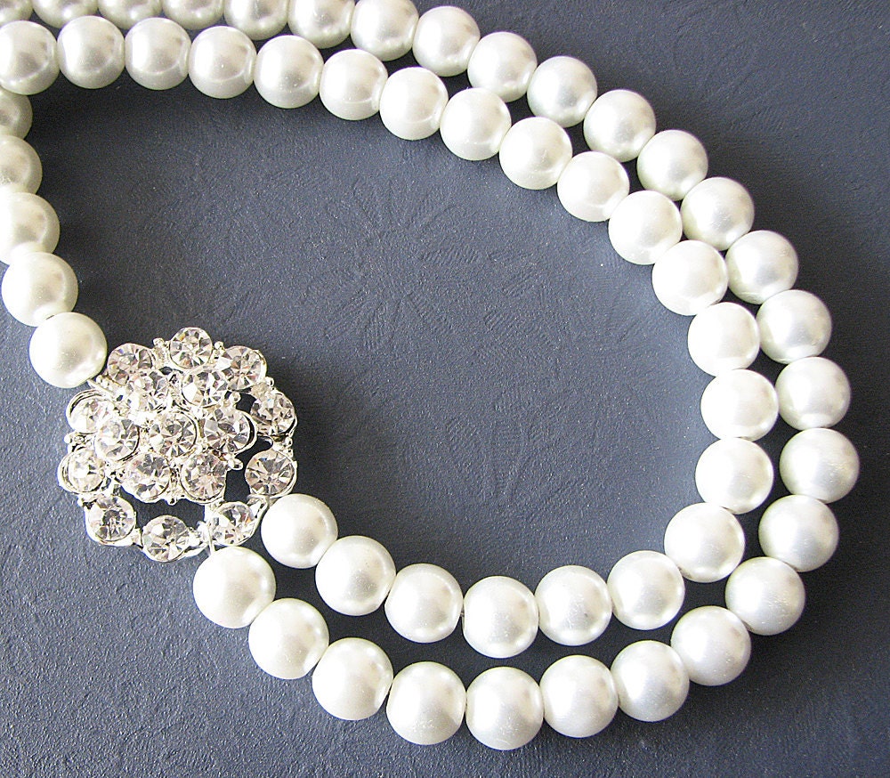 Bridal Jewelry Pearl Necklace Bridal Wedding Jewelry Statement Flower Necklace Bib Necklace Double Strand
