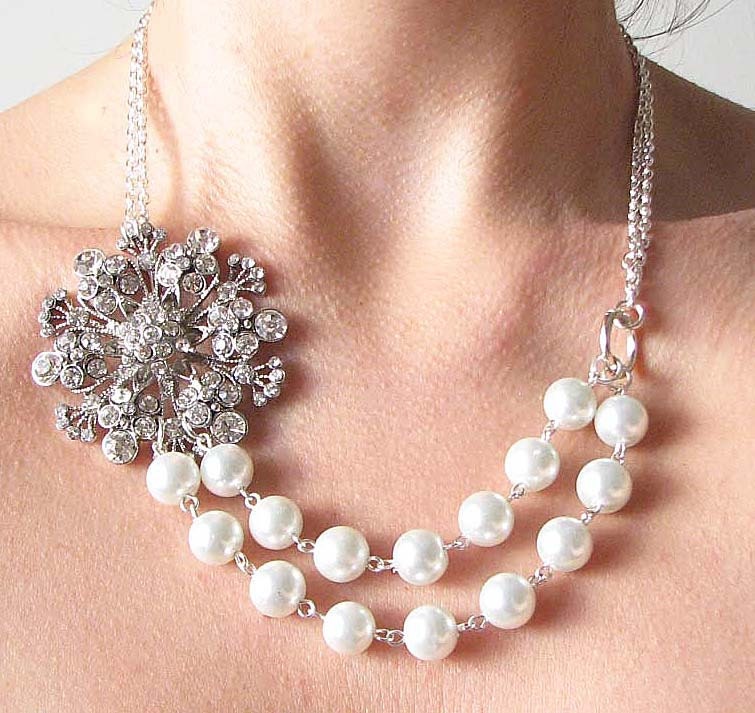 Bridal Jewelry Statement Wedding Necklace Pearl Wedding Jewelry Bib Bridal Necklace