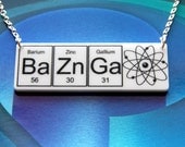 NEW BAZINGA....White  BaZnGa   Necklace  silver plated chain ... periodic table inspired jewelery