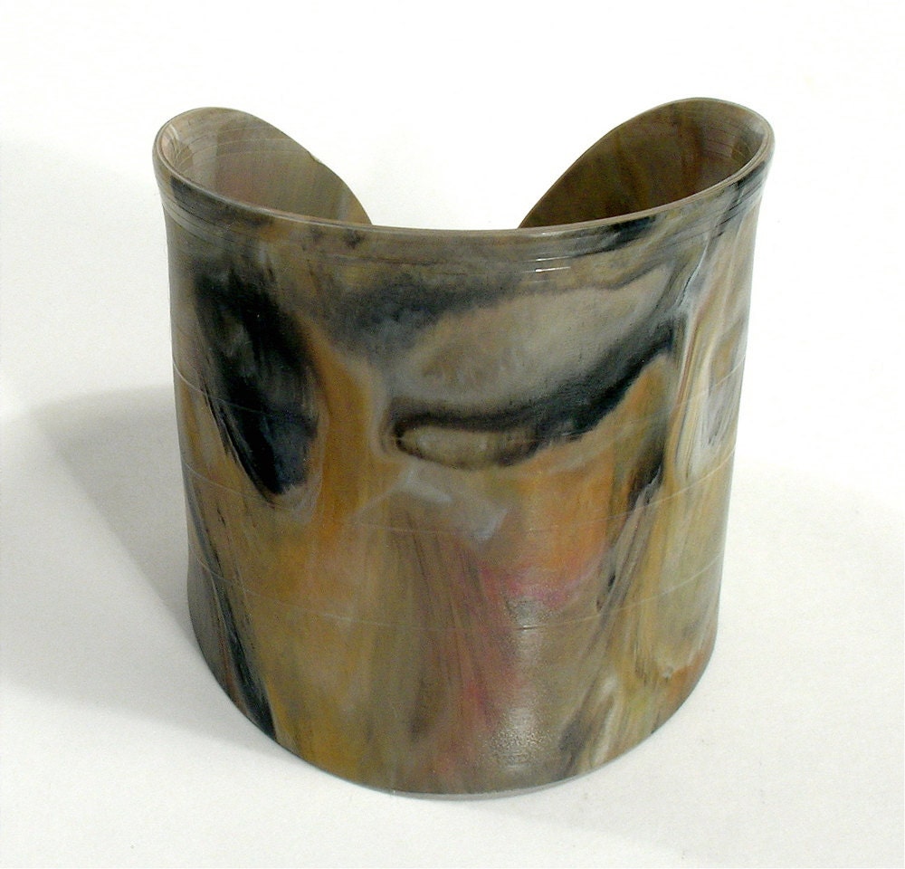 Marble Colored Vinyl Record Wrist Cuff Size Small Tan, Pink, Black, White and Orange
