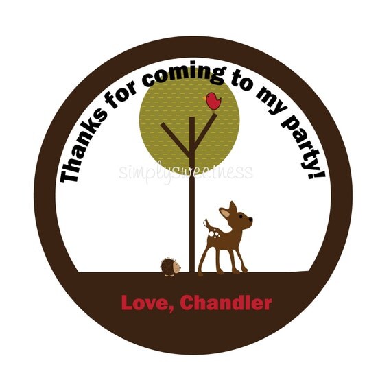 Personalized Stickers, Woodland Theme Party, Deer, Treat bag, Bird,Birthday,Children, Kids,Favor stickers,Personalized Stickers Set of 24 Il_570xn