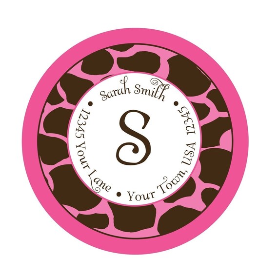 Giraffe Print, Address, Pink, Personalized Stickers,Kids, Party, Favor stickers, Seals,Personalized Sticker Labels Set of 24 Il_570xn
