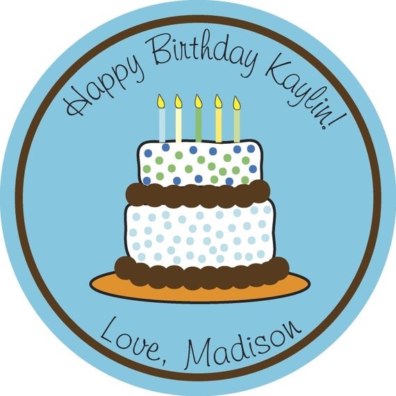 Personalized Stickers, Birthday Cake,Polka dots, Holiday, Birthday, Kids, Party, Favor stickers,Labels, Personalized Stickers Set of 24 Il_570xn