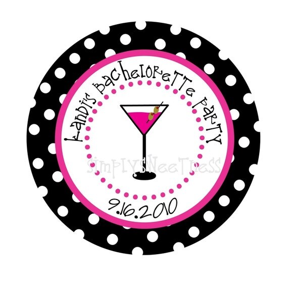 Zebra, Martini, Pink, Personalized Stickers, Bachelorette, Gift, Polka dots,Party, Favor stickers, Personalized Sticker Labels Set of 24 Il_570xn