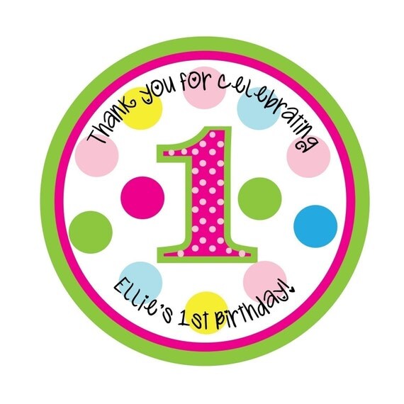 Birthday, Pink, Personalized Stickers, Polka dots, Birthday, Children, Kids, Party, Favor stickers,Personalized Stickers Set of 24 Il_570xn