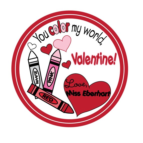 Personalized Stickers, Crayons, Valentine Stickers, Cute, Treat bag labels, Valentines Day, Holiday, Kids, Favor, Set of 60 Il_570xn