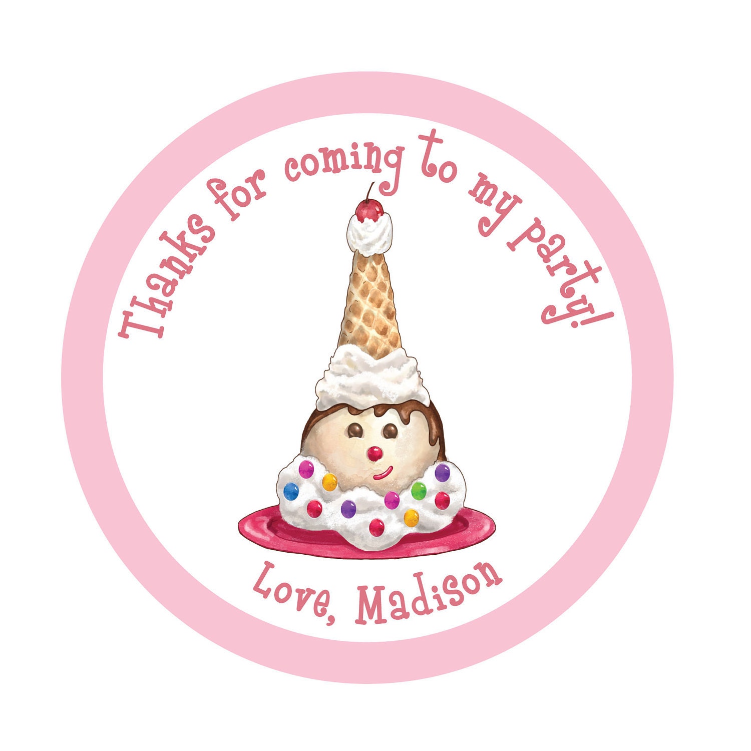 Personalized Stickers, Ice Cream Parlour, Ice cream party,Polka dots,Birthday,Kids,Party Favor stickers,Personalized Stickers Set of 24 Il_570xn
