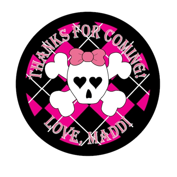 Personalized Stickers, Skull, Pirate,Girl, Birthday, Children,Party, Favor stickers, Labels, Custom, Sticker Labels Set of 24 Il_570xn