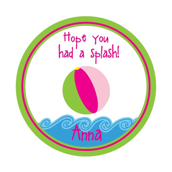 Pool Party, Swim party, Luau, Beach, Birthday, Children, Favor stickers, Seals, Labels, Tags, Il_570xn