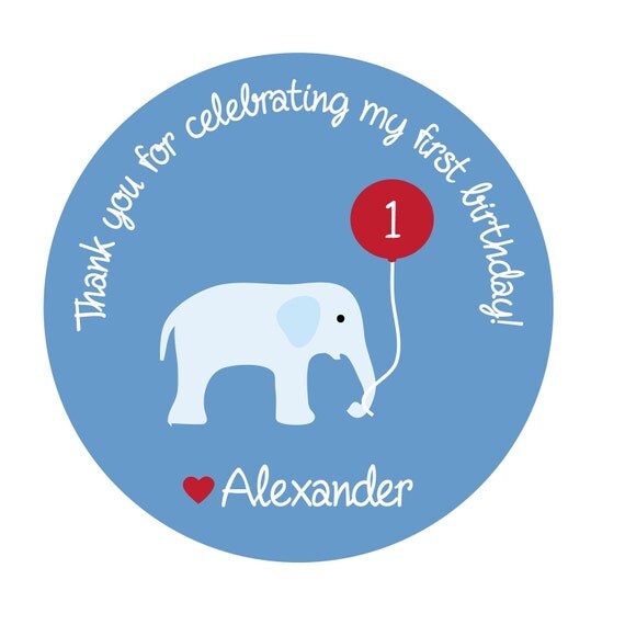 Personalized Elephant Stickers, Birthday stickers, favor bag stickers set of 24 Il_570xn