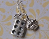 The Bakery Necklace - Cupcake and Baking Pan - Sterling Silver
