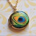 Mini Vintage Locket Necklace Traditional Peacock Feather Print