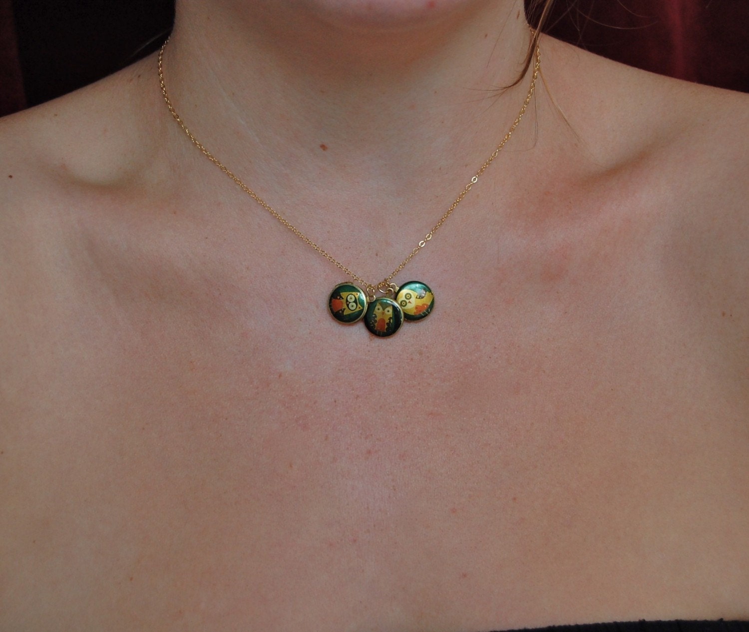 The Owl Family Tiny Locket Trio - Vintage