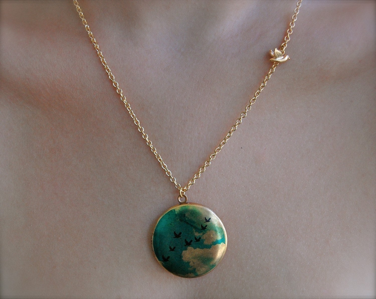 Locket Necklace Birds in Flight