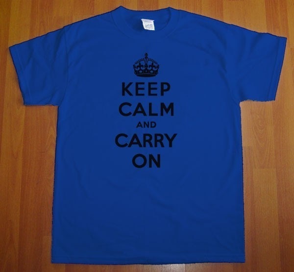 Keep Calm And Carry On MENS T-Shirt (Royal Blue- Black Ink) S, M, L, XL, XXL
