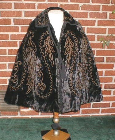 Antique Victorian Black Velvet Jet Beaded Soutache Cape