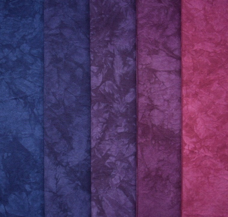 Hand Dyed Fabric, Sandwashed Cotton, WILD BERRIES medley, 5 Fat Quarters