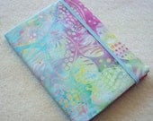 Batik Covered Pocket Memo Book, Refillable Mini Composition Notebook Cover in Pastel Seashells