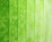 Hand Dyed Cotton Quilt Fabric, BRIGHT LIME gradation, 6 Fat Quarters in Neon Green