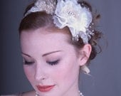Floral Bridal Headband With Rhinestones And Velvet Ribbon