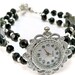 Beaded Watch Black, Silver and Crystal Double Strand OOAK