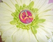 Flower Power - Green Peace Sign Flower Clip - Great Barrette for Back to School, Summer, Fall, Photography Prop