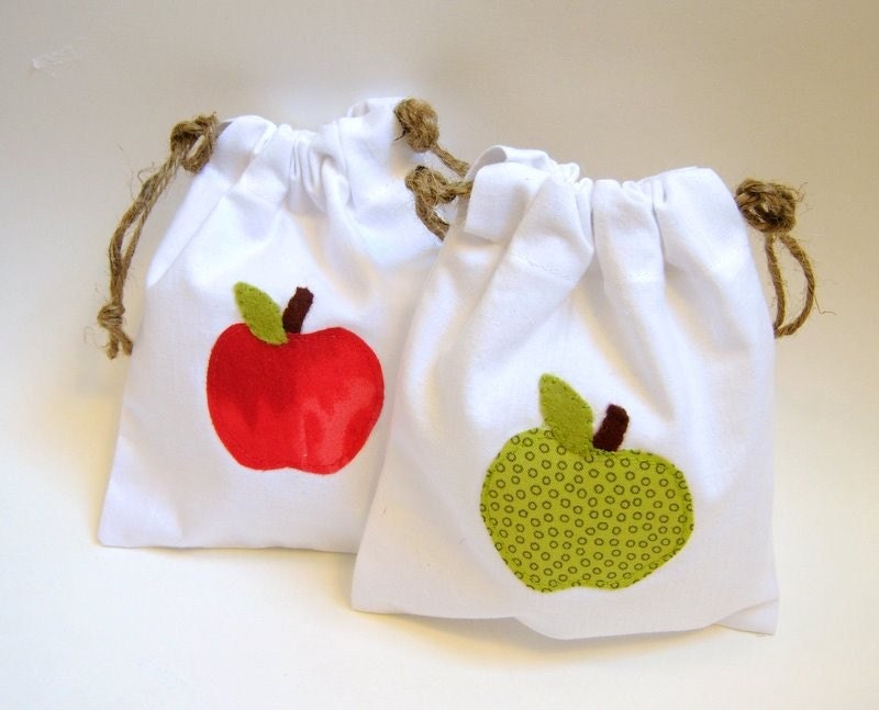 Red and Green Apple Muslin Bags (Set of Two)