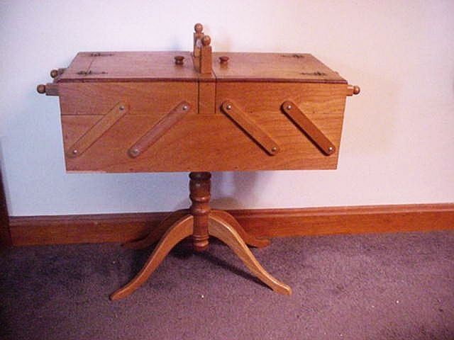 Antique Wooden Sewing box cantilever on legs by Irememberthat