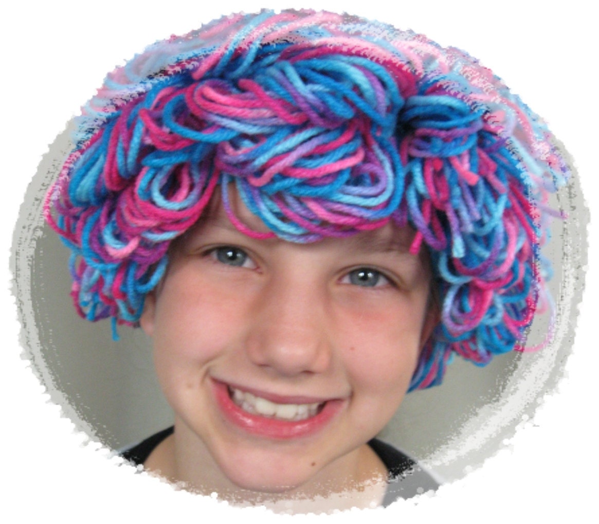 Pink, purple and blue curly yarn hair wig for Kids Halloween costume, Dress-up Party or daily fun play pretend Clown