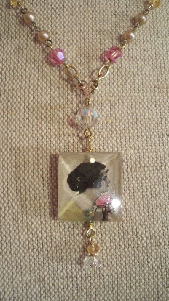 My Wild Irish Rose Necklace with Vintage Chandelier Crystal (Vintage Assemblage)