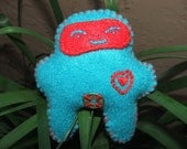 Tiny Eco Ninja Pocket Plushie LESS THAN 4 INCHES Blue and Red Chinese Lucky Coin and Hearts