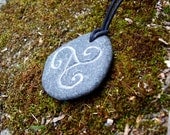 SALE- Primitive Beach Stone Celtic Triskelion Pendant