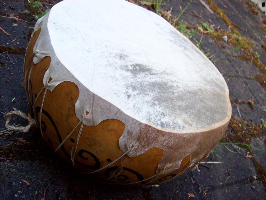 Kettle Style Hand Painted Gourd Shaman Drum Custom Art