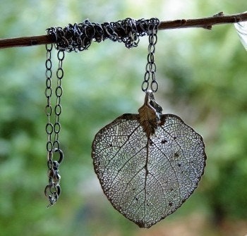 Nature Lover Leaf Necklace Real Aspen Leaf Organic Silver Free Shipping