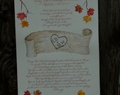 Hand Lettered Quaker Marriage Certificate - Hand Calligraphy, Autumn Fall Leaves in Watercolor DEPOSIT