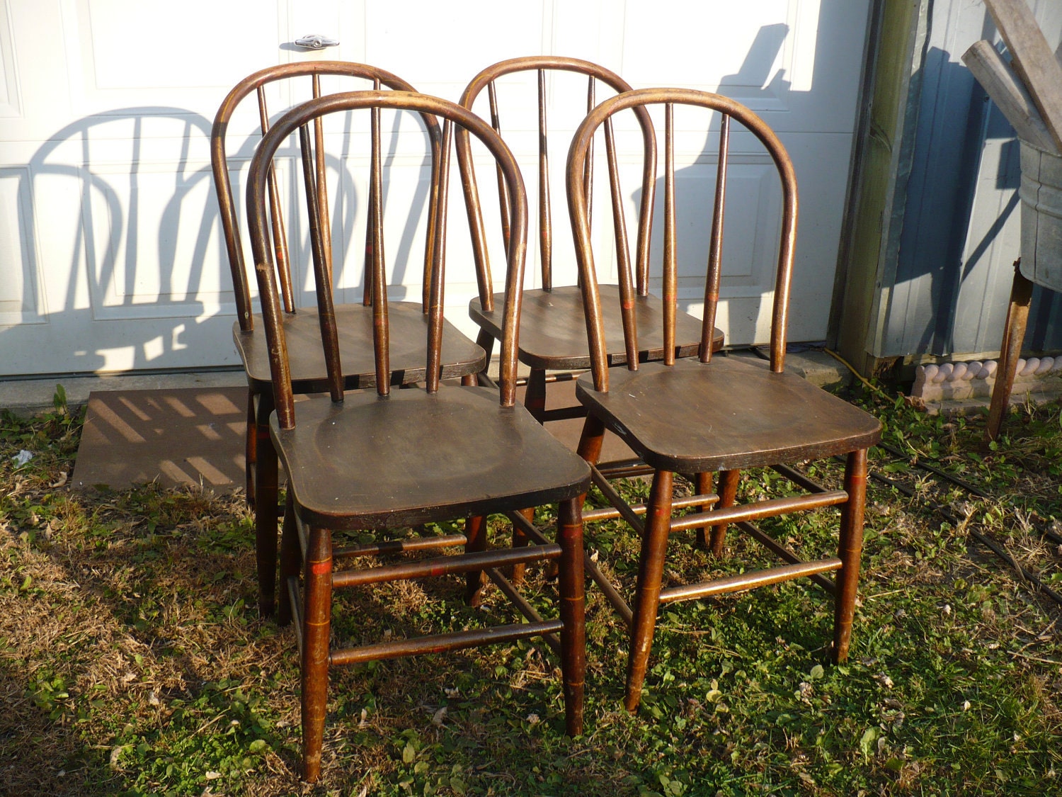Reserved listing ----Chairs Antique Primitive Farmhouse Roundback Original Finish Set of 4