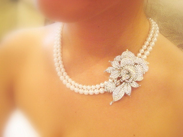 Wedding necklace, bridal necklace, wedding jewerly, statement necklace, Swarovski pearl and Swarovski crystal necklace, bridal jewelry